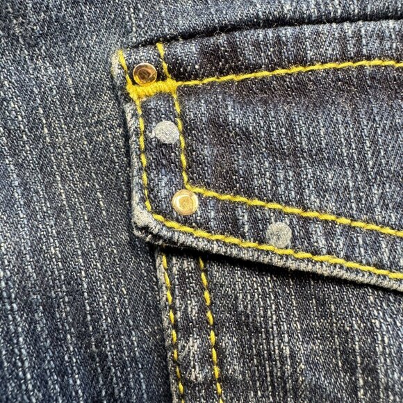 Southpole Womens Y2K Denim Bermuda Shorts Size 7 Embroidered Pockets Dark Wash C - Picture 6 of 8